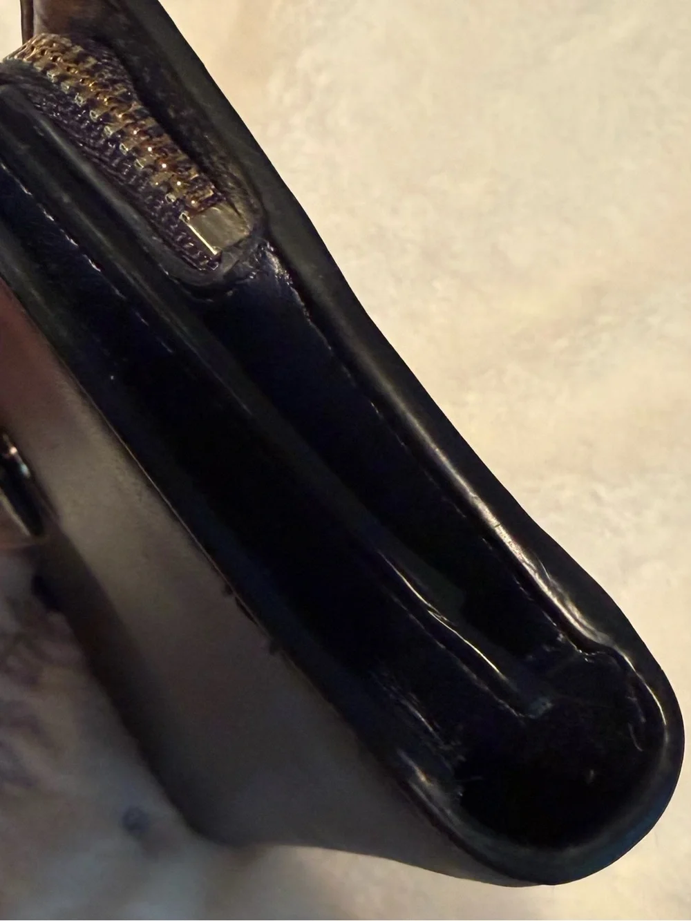 Coach Dark Navy Blue Leather Zip-Around Wallet with Gold Logo